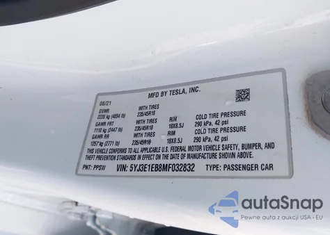 2021 Tesla Model 3 Long Range Dual Motor All-Wheel Drive из США, поврежденный, VIN 5YJ3E1EB8MF032832